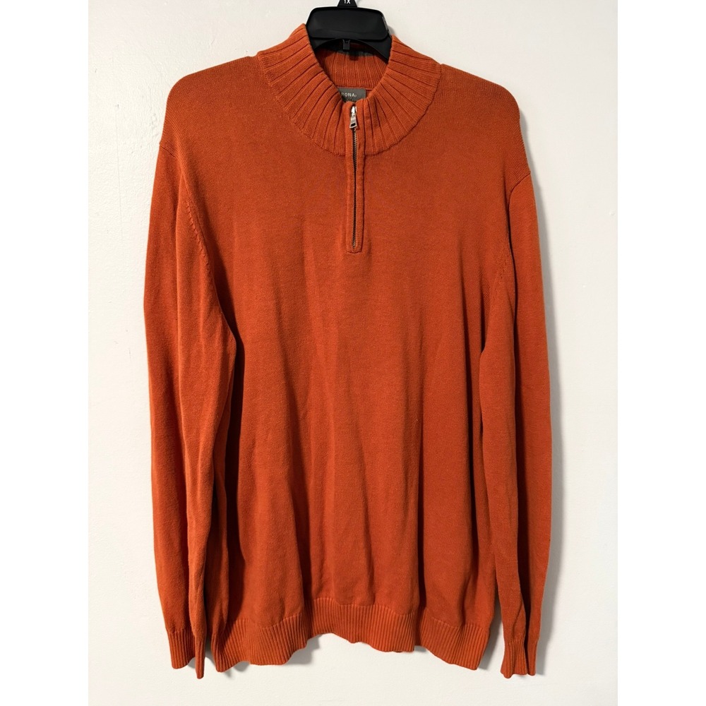 Merona Mens‎ XXL Orange Quarter Zip Pullover Sweater 100% Cotton